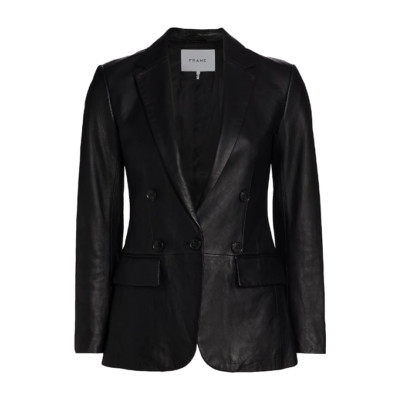 NEW FRAME 70s Leather Blazer In Noir Size 14 #DC278