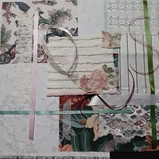 Slow Stitch Kit Pink Green Coordinating Fabric Ribbons Shabby Romantic Floral F