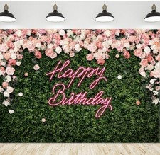 Flowers Backdrop Flower Happy Birthday Party Photo Background Banner Decor 7x5