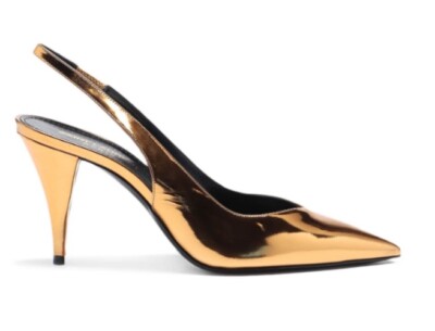 Saint Laurent KIKI 85 Singbacks Gold Egypt Leather Pumps Sz 40