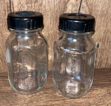  Lot of 2 Vintage Evenflo Mini Glass Baby Bottles w/ Black Lids 4-1/4"