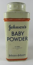 Vintage Johnson  s Baby Powder Tin Metal Can Large 4 oz Made in USA 1950  s