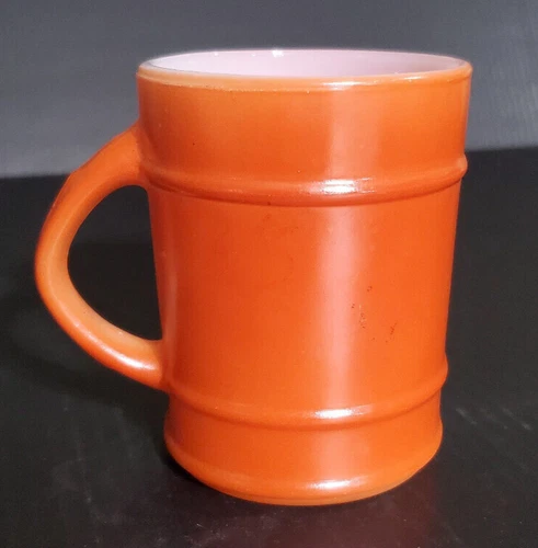 FIRE KING Mug 4" Orange Milk Glass Barrel Vintage Coffee Cup ANCHOR HOCKING
