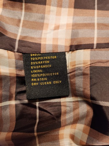 Vtg Allen by A.B.S. Chocolate Brown Blazer Career Jacket Plaid Lining S/M, 8/10 - Picture 7 of 8
