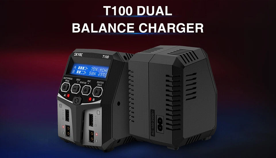 SKYRC T100 AC Lipo Akku Balance Ladegerät Dual 5A 2X50W 2-4S RC Auto Ladegerät - Bild 3 von 4