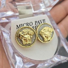 MEDUSA HEAD ICED HIP HOP 14K GOLD PLATED FASHION STUD ROUND EARRING EARRINGS