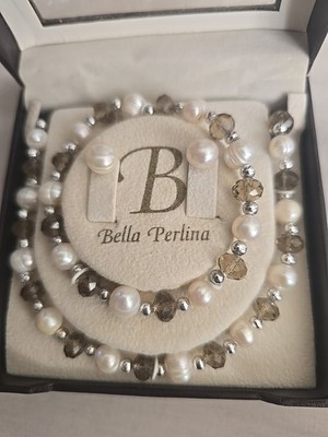 Bella Perlina Pearl Jewelry Set Earrings & Bracelet White BP 60002