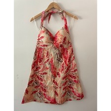 GUESS Y2K Pink Floral Halter Mini Dress Sz Small Cotton Coastal Summer Vacation