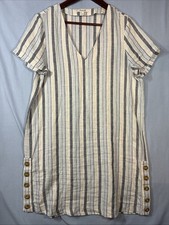 Madewell Linen Side-Button Easy Dress Size L EUC