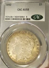 1892 Morgan silver dollar -RARE, CAC AU 58, Toned both sides 5169