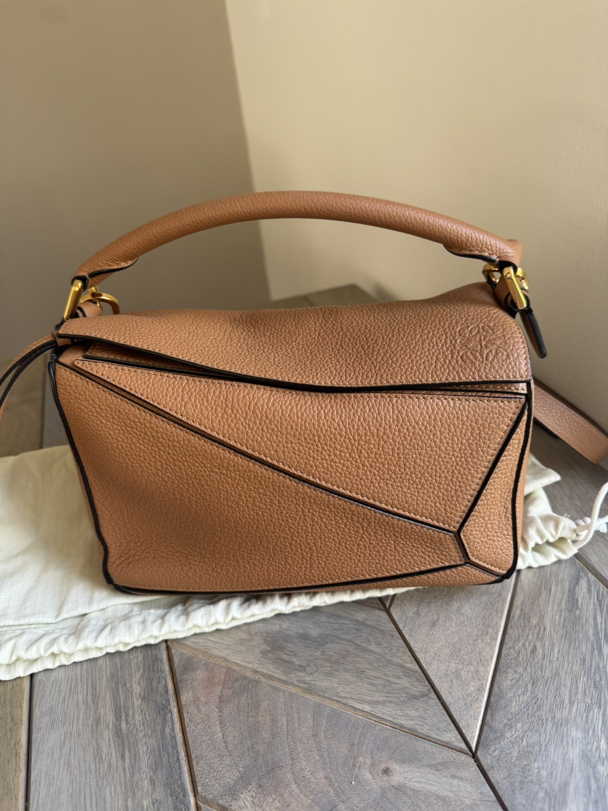 Loewe Small Puzzle Shoulder Bag In Brown Calfskin Leather Women Ochre One Size