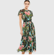 Mac Duggal Floral Midi Dress with Sheer Overlay Style 9149 NWT SIZE 2