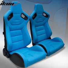 Universal Pair Reclinable Racing Seat Dual Slider Pu Carbon Leather Light Blue