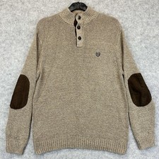 Chaps jumper size large mens button neck oatmeal brown Pullover Elbow Patch