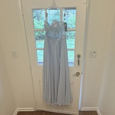 Terani Light Blue Sleeveless Chiffon Lace Formal Bridesmaid Dress Regular Size