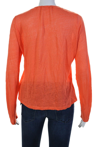 Majestic Paris Womens Linen Long Sleeve V Neck Button Up T Shirt Orange Size 3 - Picture 3 of 5