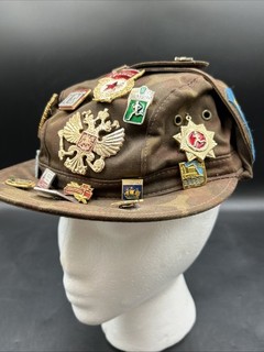 Soviet USSR Camo Military Field Cap Hat W/20 Plus Pins. & Badges Size 57. ML