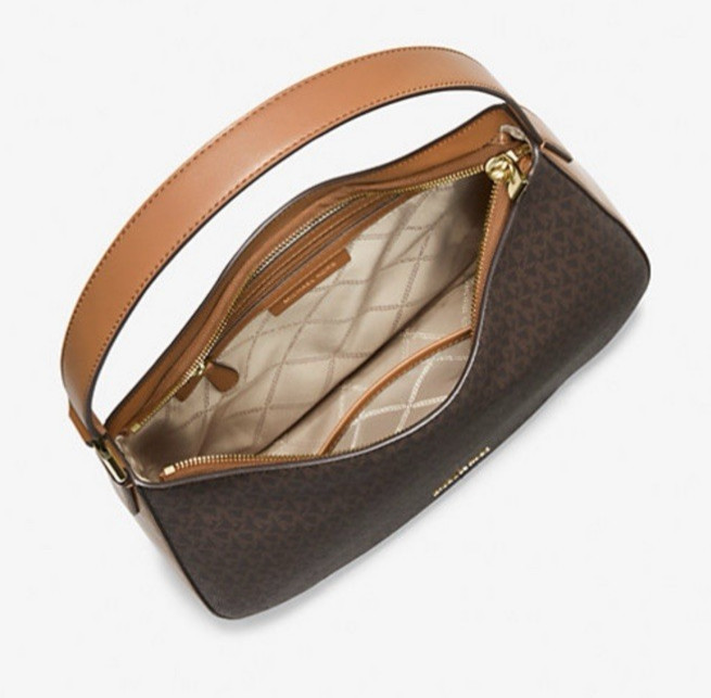 NWT Michaekl Kors Kensington Large Signature Logo Hobo Shoulder Bag Brown/Acorn