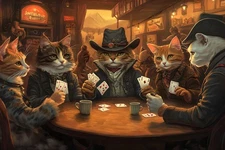 Cat Play Poker Cards Game Painting Wall Art Home Decor Printed On Canvas