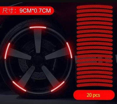 20P Reflective Car Wheel Decorative Stripe Stickers, Night Safety Warning Red/wT