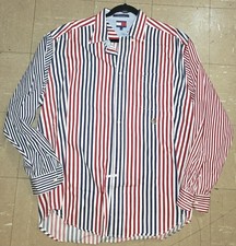 Vintage Tommy Hilfiger Striped Red White Blue Button Down Shirt Men's Large USA
