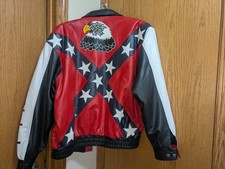 Vintage REBEL CONFEDERATE BIKER Men's Eagle Black Leather Jacket Lrg Italy Dsgn