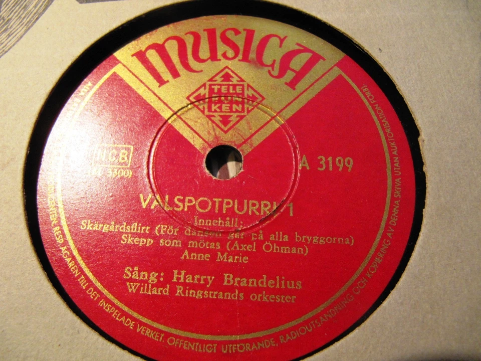 1938 HARRY BRANDELIUS Willard Ringstrand Ork Swedish Valspotpurri Musica - Image 2 of 3