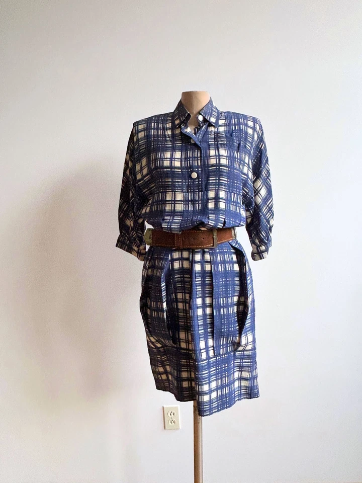 Vestido De Colección Años 50 Azul A Cuadros Diseño Único Tela Color Funciona Tal cual/Inspiración Foto 3 de 4