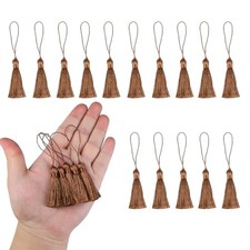 45 Pcs Mini Bookmark Tassels 10cm/4 Inch with Loops for Keychain 45P Coffee