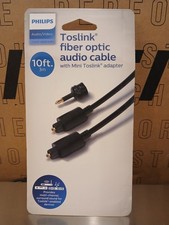 Philips Toslink Fiber Optic Audio Cable w/ Mini Adapter Black 10-Ft