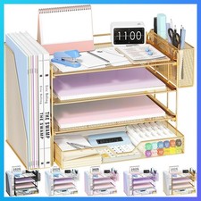 Desk Organizers and Accessories, 4-Tier Desktop File Organizer with Drawer and P