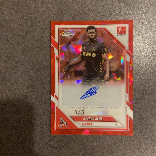 2025/26 Topps Chrome Sapphire Bundesliga Ragnar Ache Red Refractor Auto #3/5