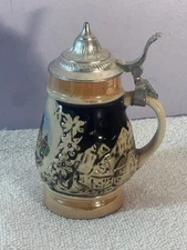 Beer Stein Miniature 4.5" rothenburg castle embossed mountain scenes AA589