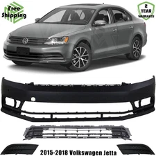 Front Bumper Cover Fascia & Lower Grille Kit For 2015-2018 Volkswagen Jetta