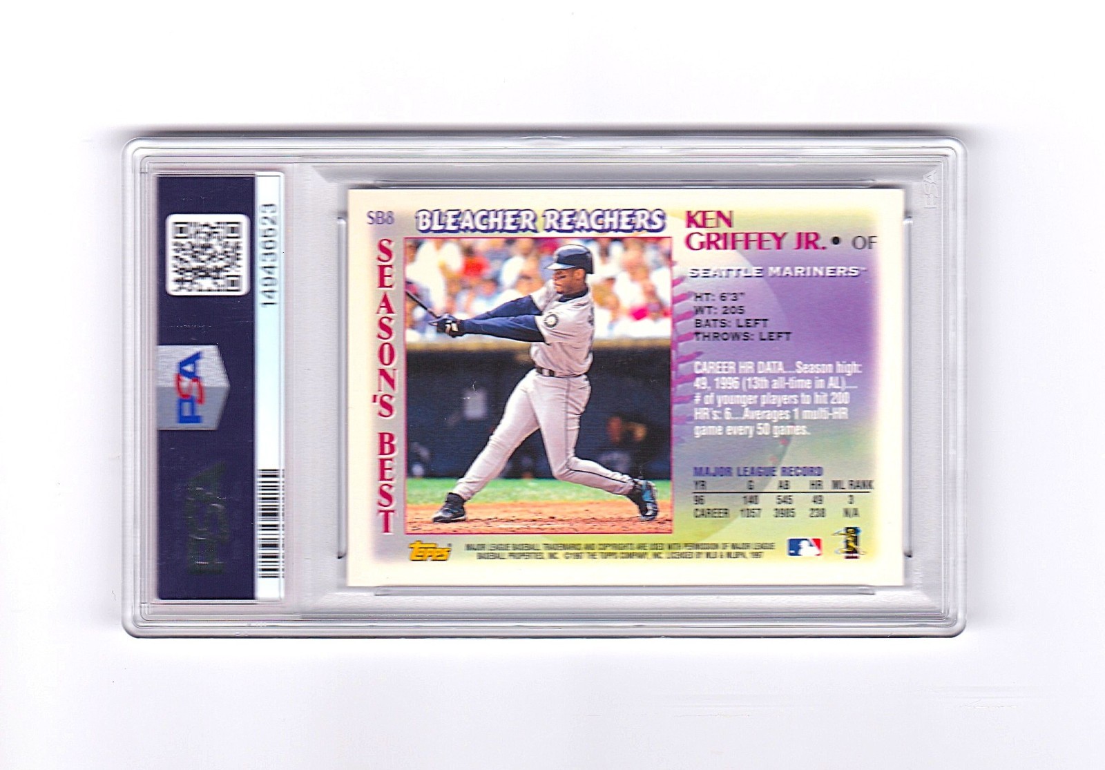 1997 KEN GRIFFEY JR. TOPPS CHROME SEASON'S BEST #SB8 BLEACHER REACHERS PSA NM 7 view 2