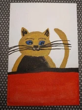 GAT Expressionism Original Oil Painting 4x6  Whimsical Animals Cat Kitten Art