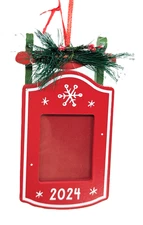 New! Photo Frame Wood Sled Christmas Ornament, NWT!  Mix & Match $5 Ships All!