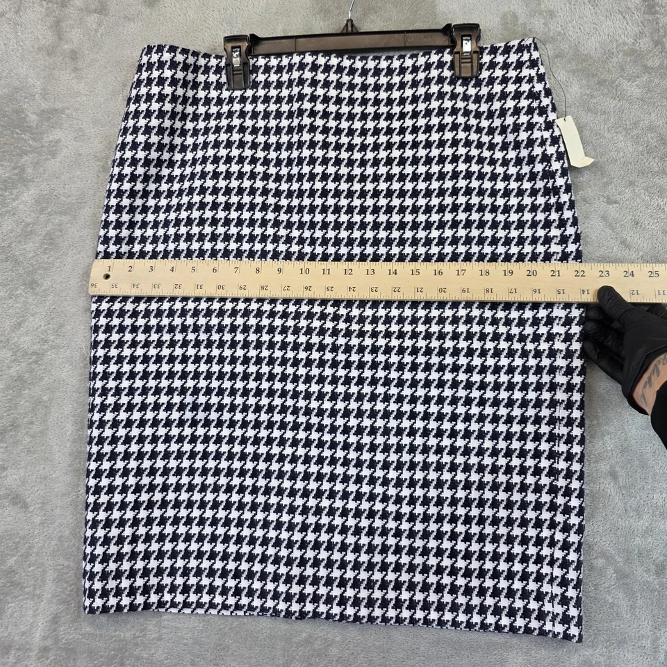 Falda Talbots Mujer Talla 16 Azul Marino Blanco Pata de Gallo Lápiz Forrada Algodón Carrera Foto 4 de 4