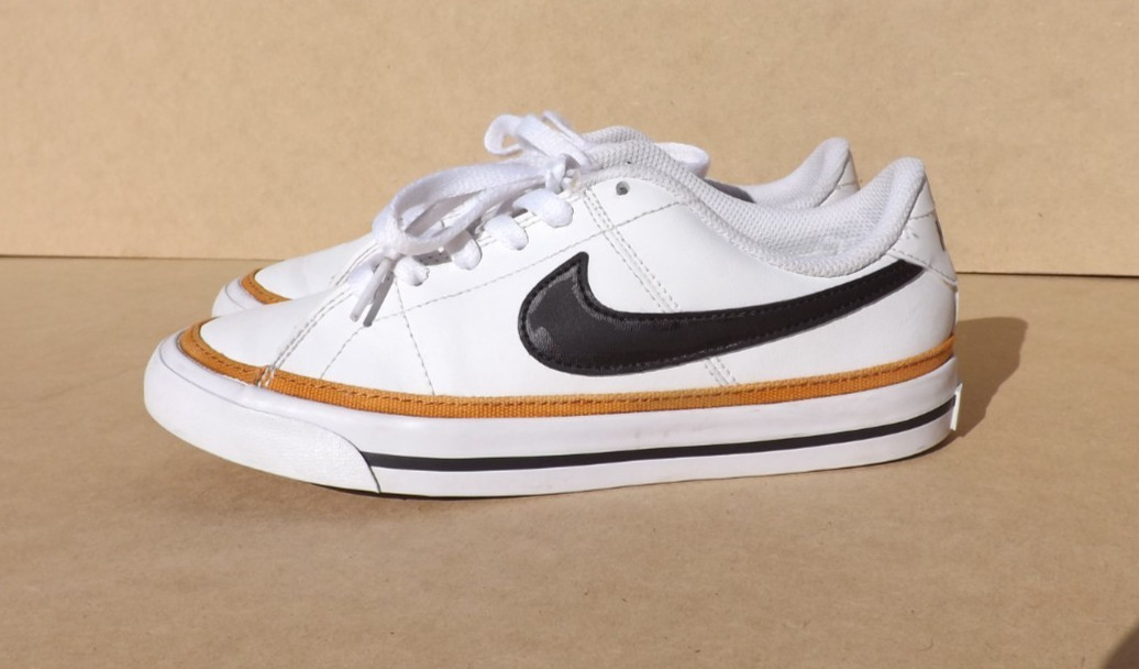 Size 4Y - Nike Kids Court Legacy Basketball Sneakers - Blk/Wht/Desert Orche