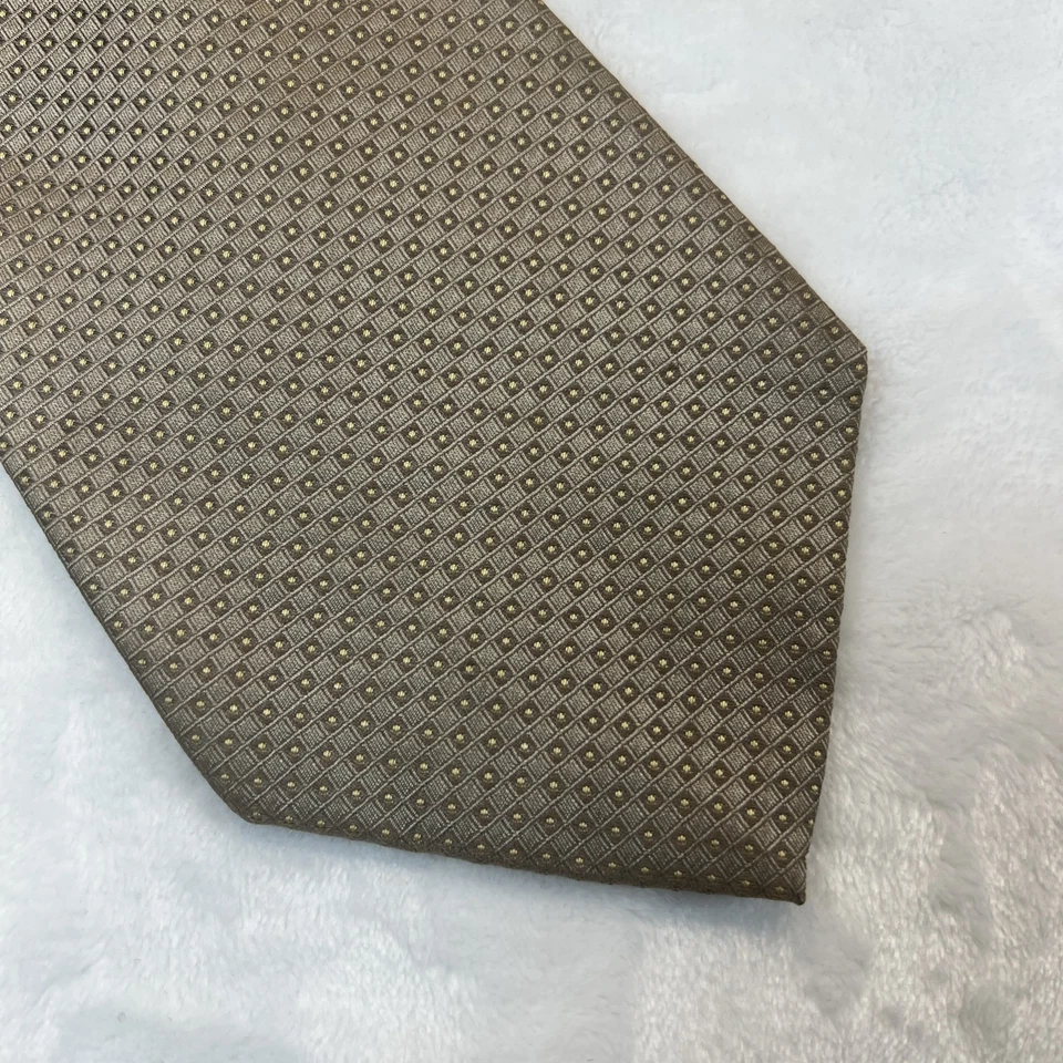 Perry Ellis Portfolio Necktie Tan And Gold  Silk Woven Polka Dot - Image 4 of 4