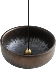 Asayu Japan Zen Incense Holder – 3.9" (100 mm) Ceramic Black Gold 