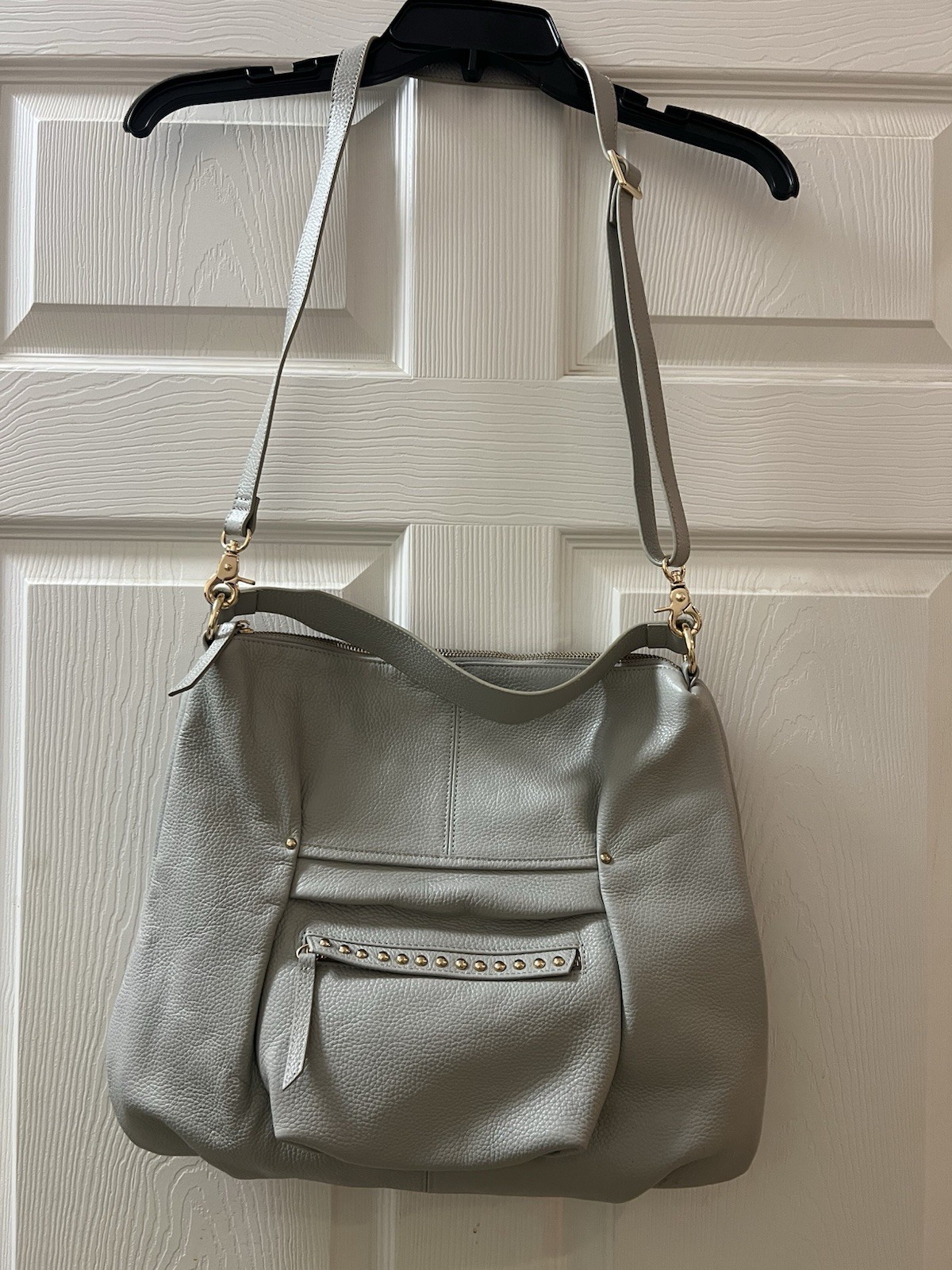 Laggo Soft Grey Pebbled Leather Joyce Convertible Hobo Handbag Purse.  Stunning!