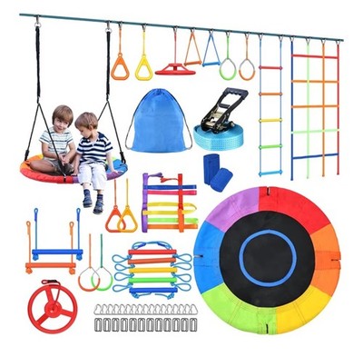 Hapfan 50FT Ninja Warrior Obstacle Course Swing Set Kids Yard Playset Outdoor
