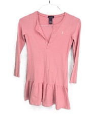 Ralph Lauren Pink Girls M Soft Cotton Blend Long Sleeve Premium Henley Dress