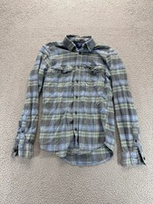 George Button Up Shirt Mens S Green Blue Flannel Plaid Long Sleeve Lumberjack
