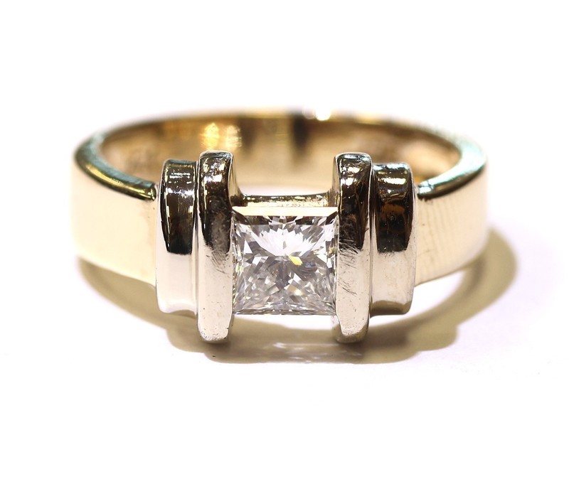 14k yellow white gold .76ct SI1 J princess cut natural diamond band ring 5.2g