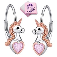 Verspielte Ohrringe Einhorn Pferd Rosa Herz 925 Silber Brisuren Creolen MäDchen