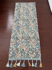 Blue Floral Tapestry Table runner With Tassel...