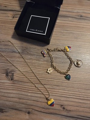 Yanbal Unique Schmuck Set goldfarben Kette & Charm-Armband Original OVP Peru