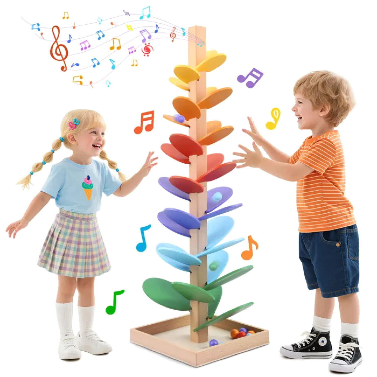 Arbre sonore piste à billes bois de hêtre massif 72cm multicolore